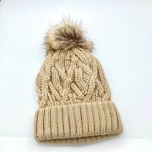 Acesori Premium Knit Pom Beanie in Tan - NWT